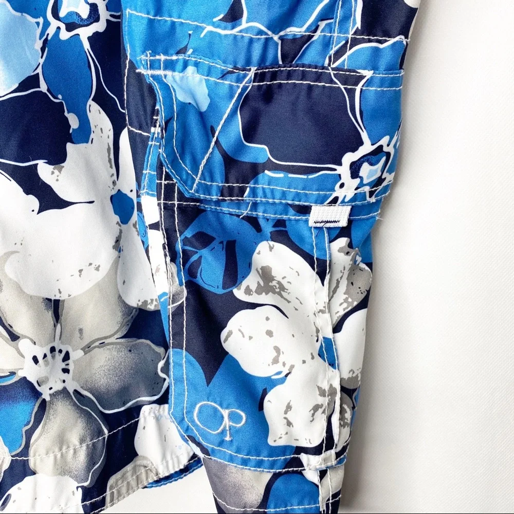 Men's OP Blue Floral Hawaii Swim Trunks Shorts 2XL